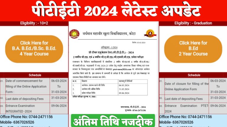 PTET 2024 Form Date Rajasthan